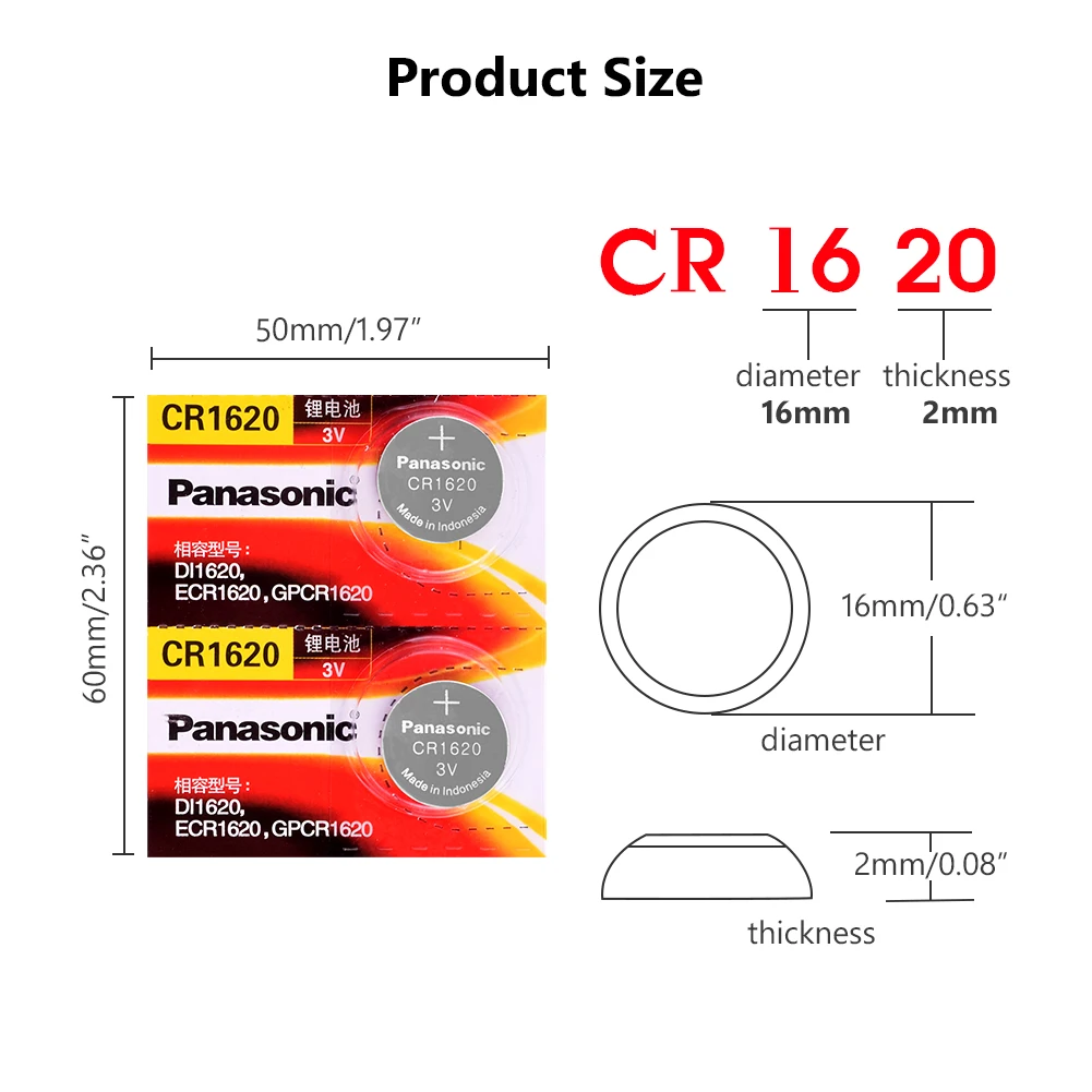 2x Panasonic CR1620 кнопочные батарейки для монет CR1620 автомобильный пульт дистанционного управления электрическая сигнализация 3 В литиевая батарея для светодиодный часы-игрушки