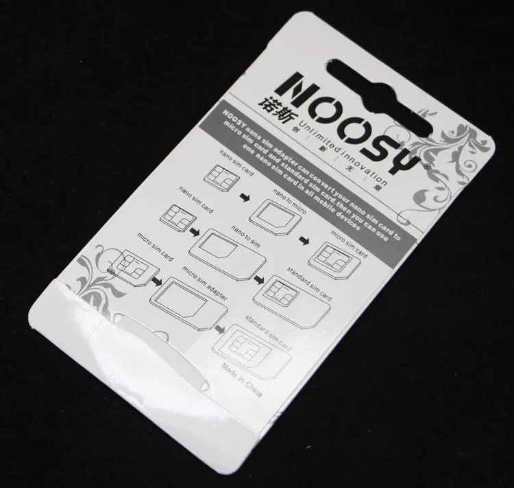 Оптовая продажа 500 компл./лот Noosy Nano SIM адаптер 4 в 1 Micro с ключом для извлечения