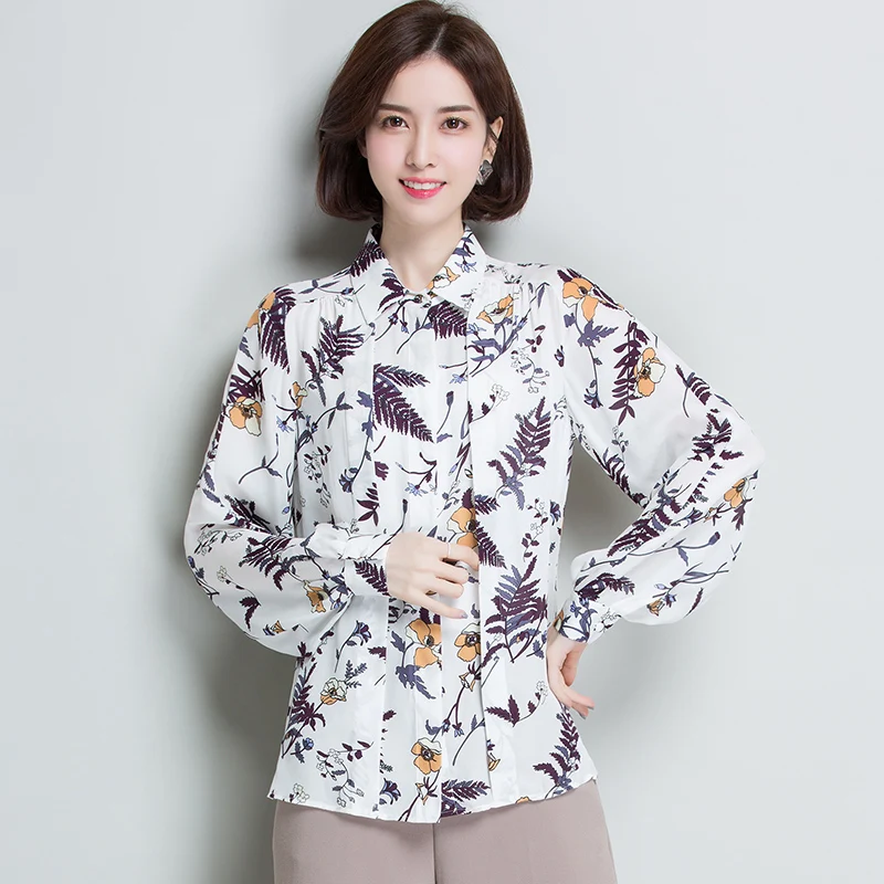 2XL брендовая рубашка из 100% шелка женские блузки весна-лето 2019 новые шелковые с