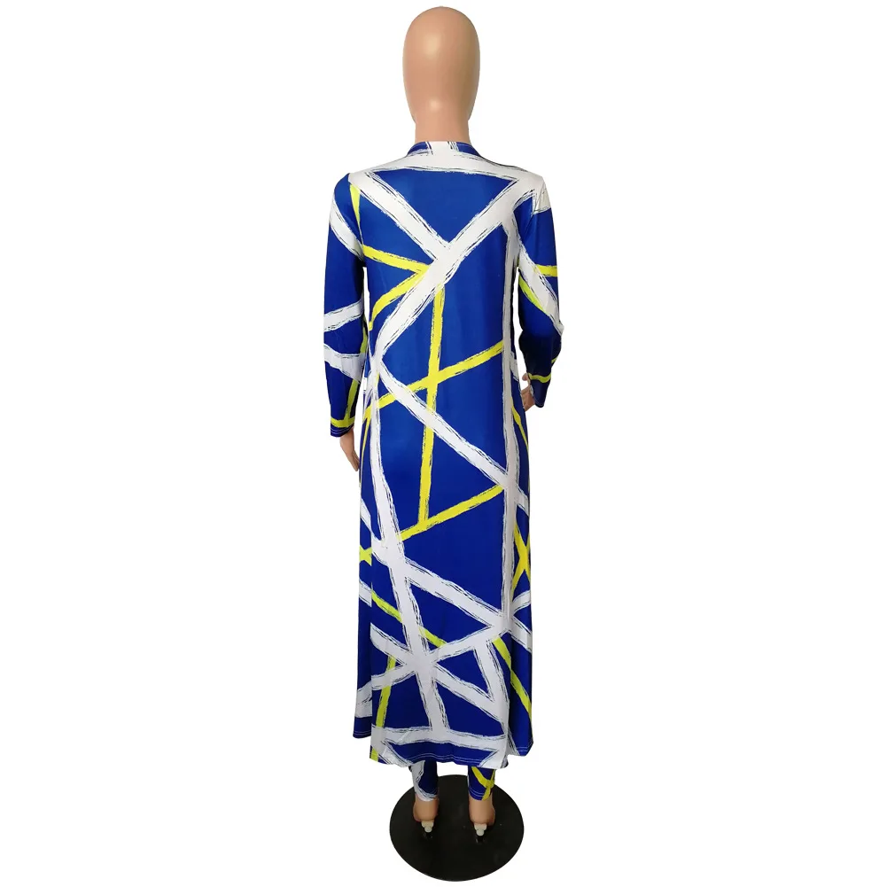 

Geometric Print Two Piece Tracksuit Women Long Sleeve Open Stitch And Skinny Pants Suits Casual Plus Size 2 Piece Matching Sets