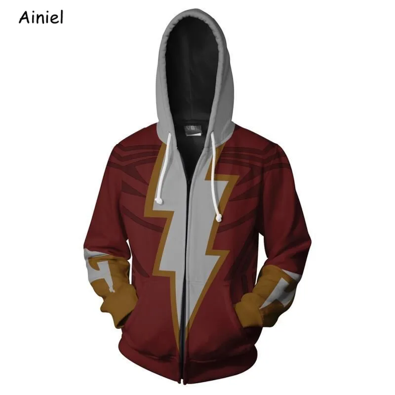 Captain Shazam Cosplay Costumes Coat Billy Batson Hoodies Sweatshirts 3D Printed Zipper Jacket Adult Kids | Тематическая одежда и