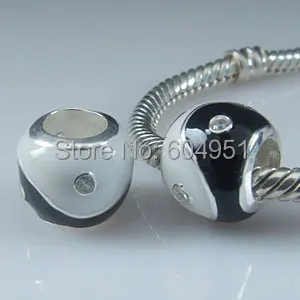 925 пробы серебряный европейский Инь Ян шарики с камнями CZ Шарм fit Пандора Стиль