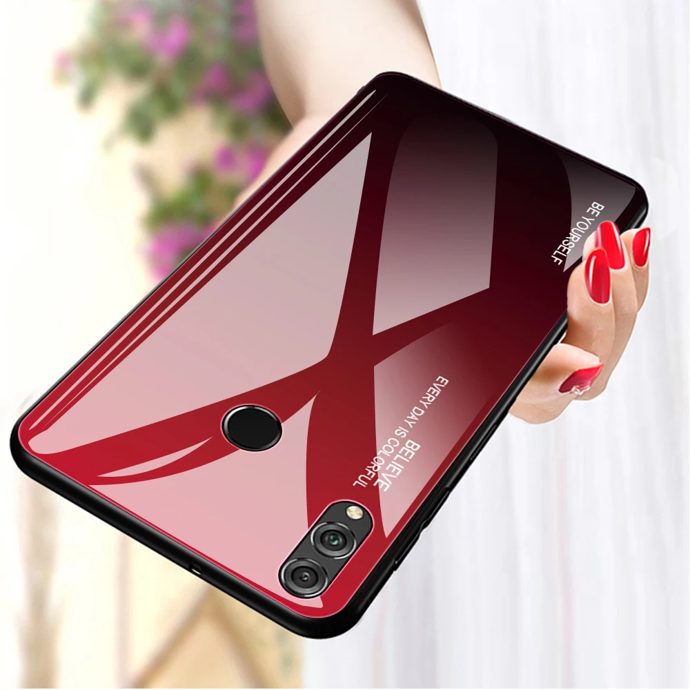 Gradient Aurora for Huawei Honor 8X X8 JSN L21 L22 Tempered Glass Back Case JSN-L21 JSN-L22 JSN-L23 JSN-LX1 Colorful Cover Shell |