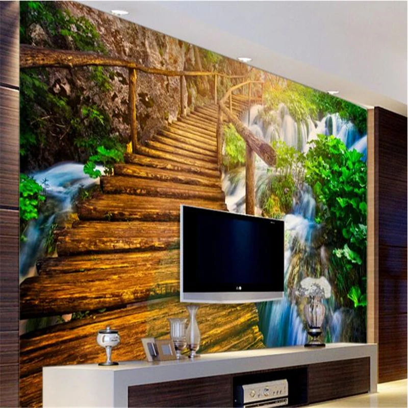 Большой заказ обои эстетическая Страна Чудес пейзажи водопады вода деревянный