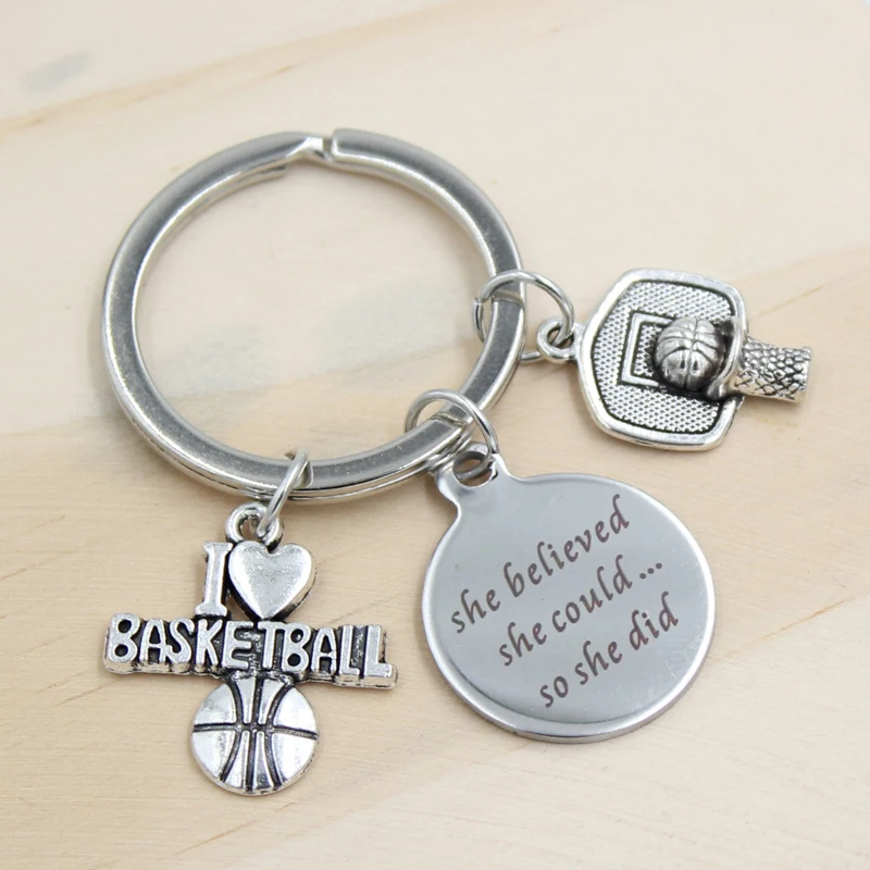 

10PC New Arrival Stainless Steel Key Ring Sport I Love Basketball Keychain Keyring Basketball Lovers Gifts for Men Women Jewelry