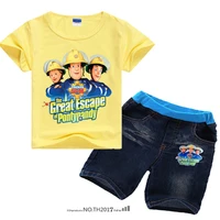 zy 2 9years fireman set toddler boys clothing set boys shorts teenage clothes 2pcs sets shirt jeans 2pcs roupa de menina x224