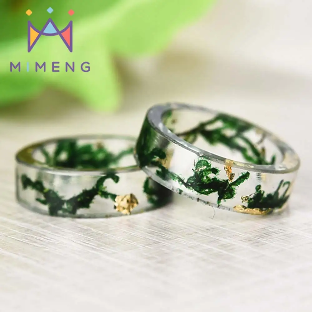 MiMeng уникальное резиновое зеленое дерево кольцо сушеные цветы дизайн пластиковые