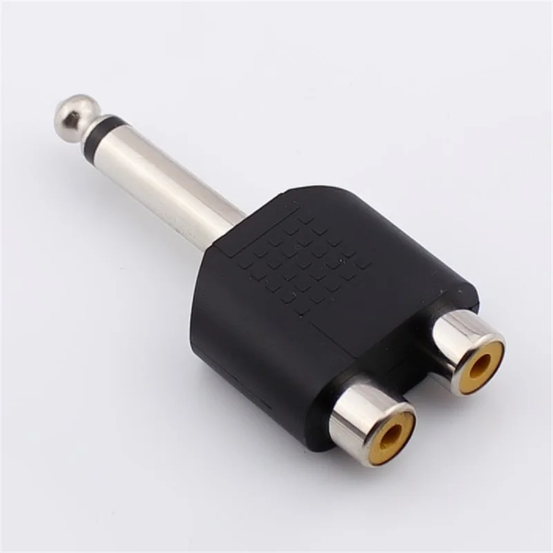 

100pcs/6.35 mono male to dual rca female connector 6.5 to av jack convert adatper