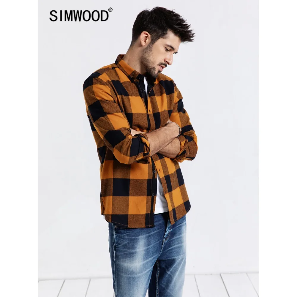 Мужская рубашка с длинными рукавами SIMWOOD модная повседневная приталенная в
