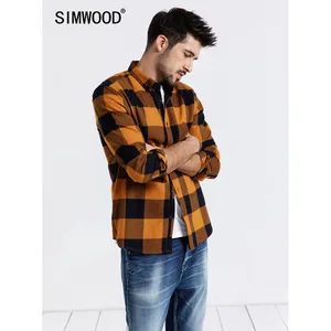 Мужская рубашка с длинными рукавами SIMWOOD, модная повседневная приталенная рубашка в клетку, брендовая уличная одежда, модель 190099 на осень, 2019