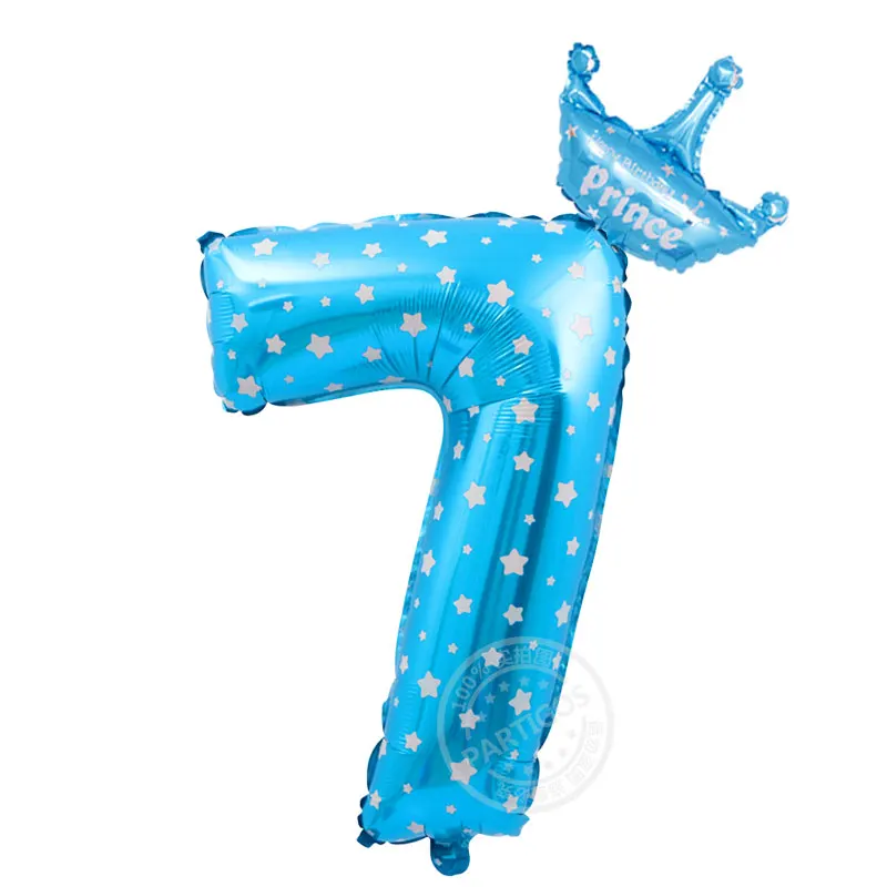 32inch Blue 7 2 шт 32 дюйма розовые шары из фольги с короной 1 2 3 4 5 6 7 8 9 лет для маленьких мальчиков и девочек на день рождения - Цвет: 32inch Blue 7