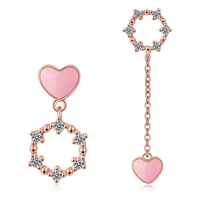 100 925 sterling silver trendy asymmetric love heart cz zircon lady tassel stud earrings jewelry women gift drop shipping