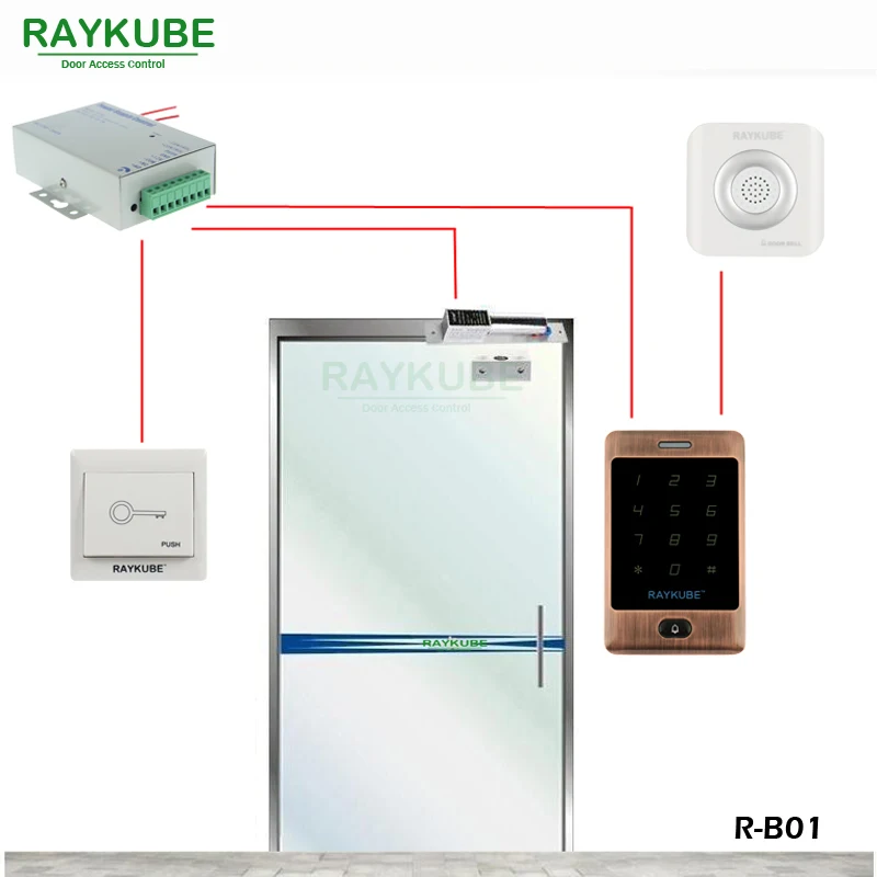 RAYKUBE Электрический замок болт безопасный режим + стеклянный дверной зажим для