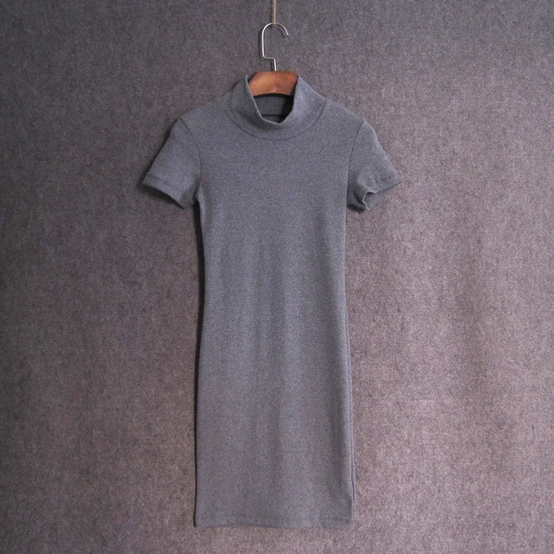 Женское Повседневное трикотажное мини платье в рубчик с высоким воротником и