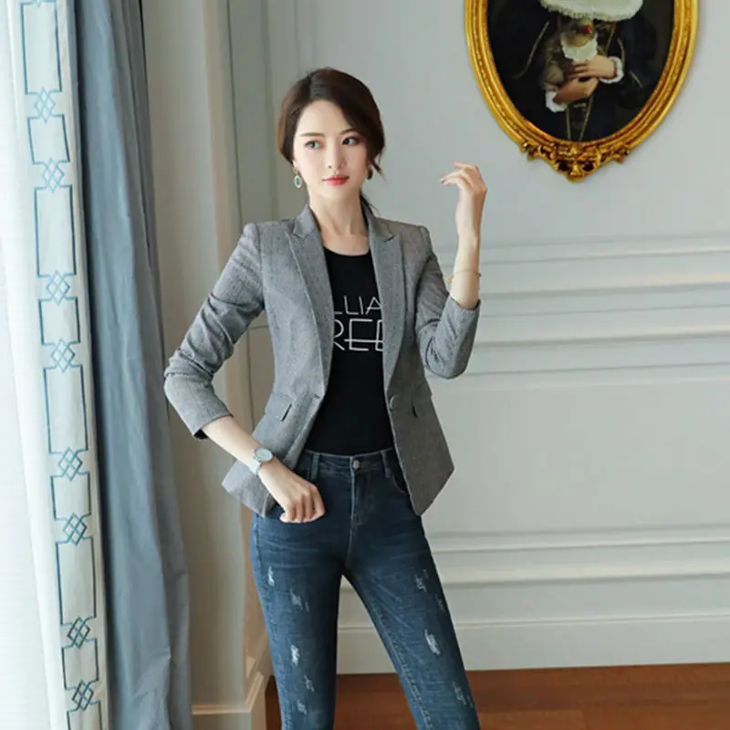 Suit Jacket Female 2019 Spring Autumn New Korean Fashion Short Thousand Bird Casual Small Women OL Blazer Plus Size LQ649 | Женская