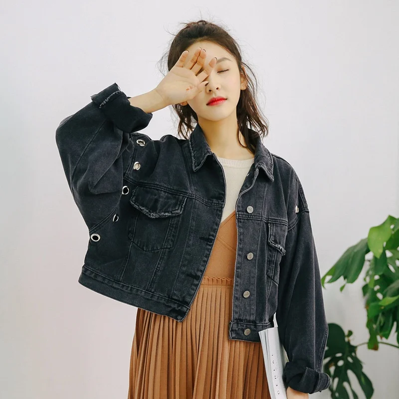 Женская джинсовая куртка в стиле Харадзюку короткая осенне-зимняя Базовая