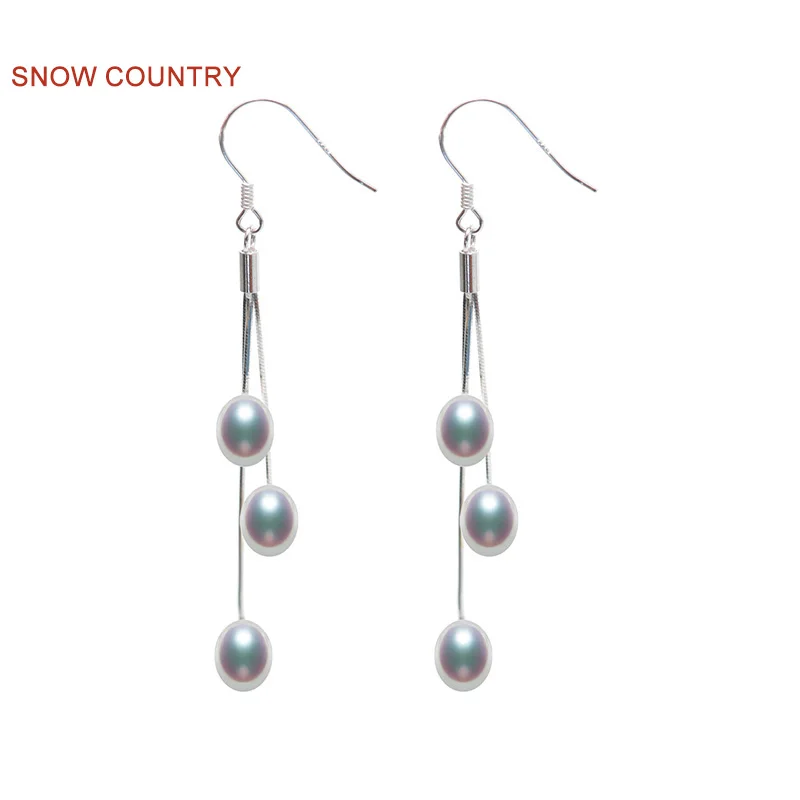 SNOW COUNTRY Three Teardrop Pearls Dangling in Sterling Silver Earrings High Quality For Girlfriend Gift Free Shipping | Украшения и