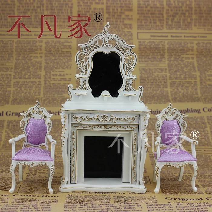 

Dolls house 1/12th Scale Miniature furniture Lovely Handmade Gold white Fireplace