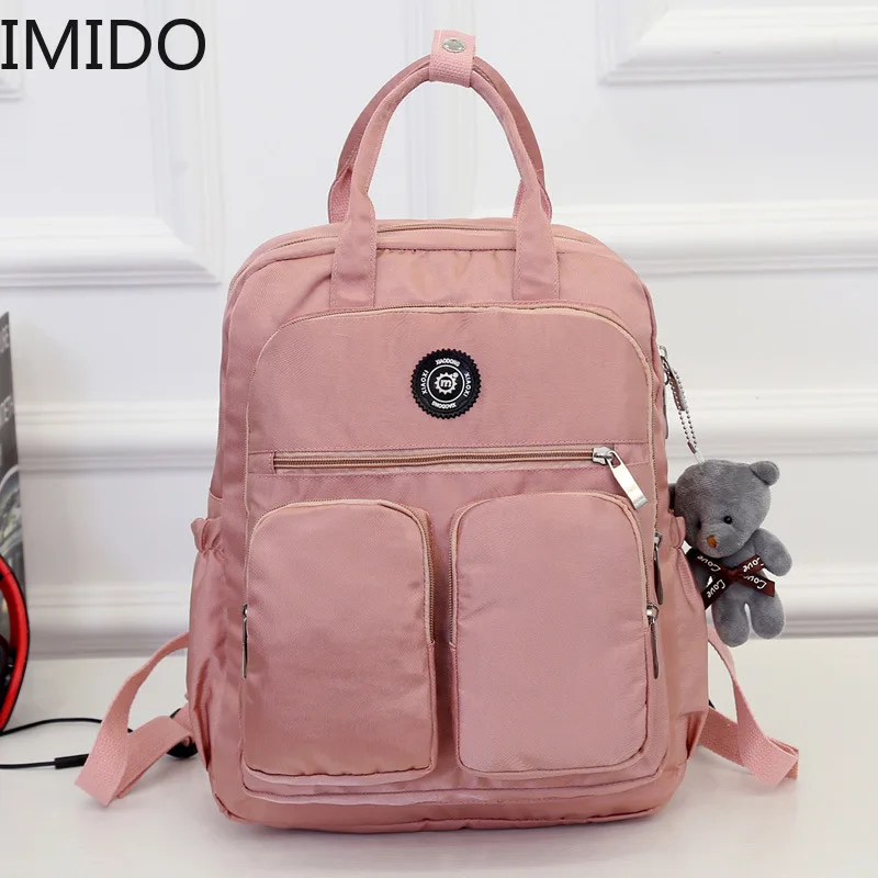 IMIDOFashion женский рюкзак водонепроницаемый нейлон мягкая ручка Одноцветный много