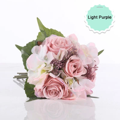 light purple Искусственные цветы, шелковые розы, Гортензия, букет для дня рождения, дома, свадебные украшения, аксессуары, искусственные цветы, букет - Цвет: light purple
