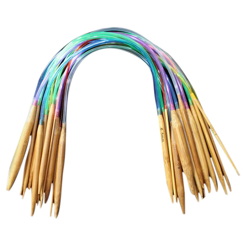 Разноцветные трубки 18 размеров/Набор бамбуковых круглых вязальных спиц для