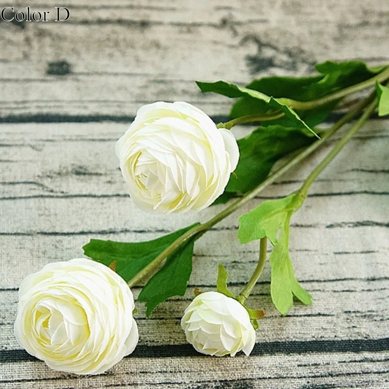 Фото 1 шт., 3 головки, маленькие искусственные розы Ranunculus Asiaticus, искусственные цветы, шелковые искусственные цветы Флорес для дома, свадебные украшения, пионы №2
