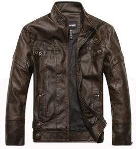 brown Мотоциклетная кожаная куртка для мужчин jaqueta de couro masculina, кожаная куртка-бомбер Inverno Couro, мужская верхняя одежда со стоячим воротником, пальто - Цвет: brown