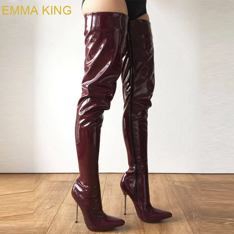 EMMA KING/серебристые женские зимние сапоги на высоком каблуке-шпильке из