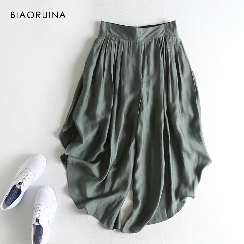 BIAORUINA Женские однотонные Модные свободные широкие брюки Капри женские