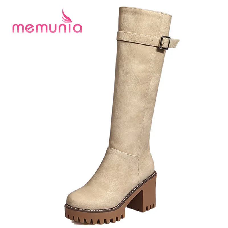 MEMUNIA/2020 г. Новые сапоги до середины икры элегантные на платформе с пряжкой модные