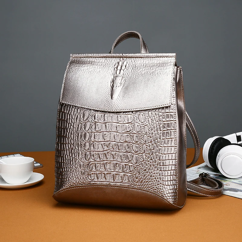 Luxury Women Pu Leather Backpack High Quality Ladies Crocodile Shoulder Bag New Fashion Female Large Capacity Travel Backpacks