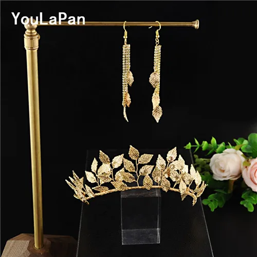 one set YouLaPan HP174 свадебная тиара Золотые листья свадебная корона для волос Свадебные украшения для волос Свадебная Корона Свадебные аксессуары для волос - Окраска металла: one set