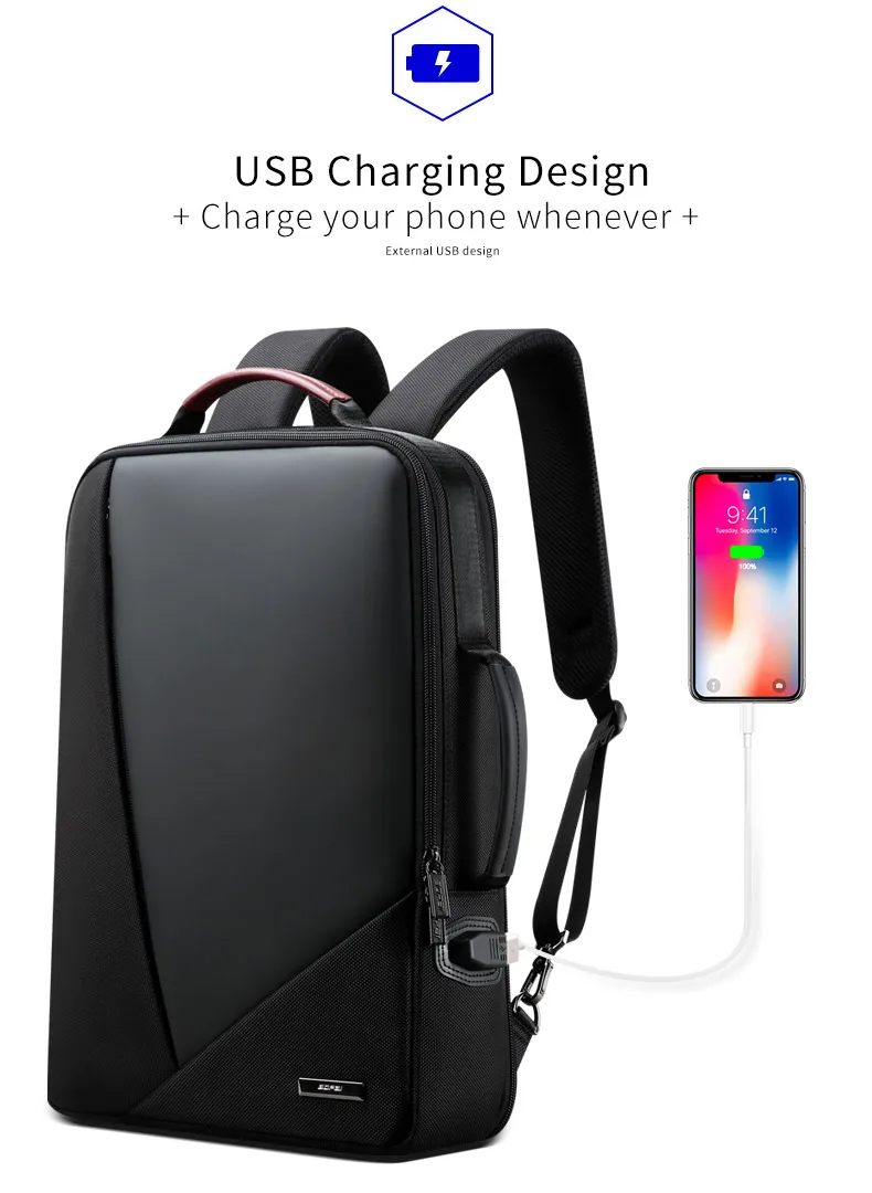 BOPAI деловой рюкзак мужской usb Противоугонная сумка для компьютера Увеличенная емкость рюкзак для ноутбука