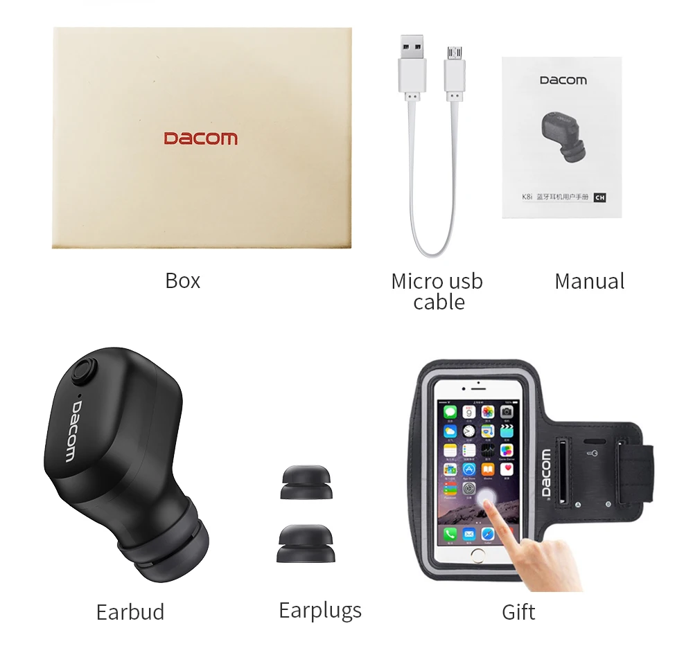 Dacom K8i Микро Мини Bluetooth гарнитура спортивные одиночные беспроводные наушники