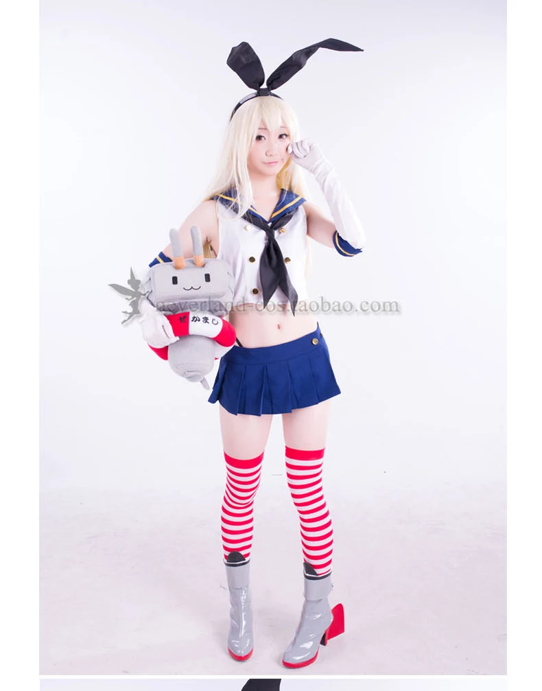 Красивый костюм для косплея из аниме Kantai Collection Shimakaze Nany топ + юбка перчатки носки