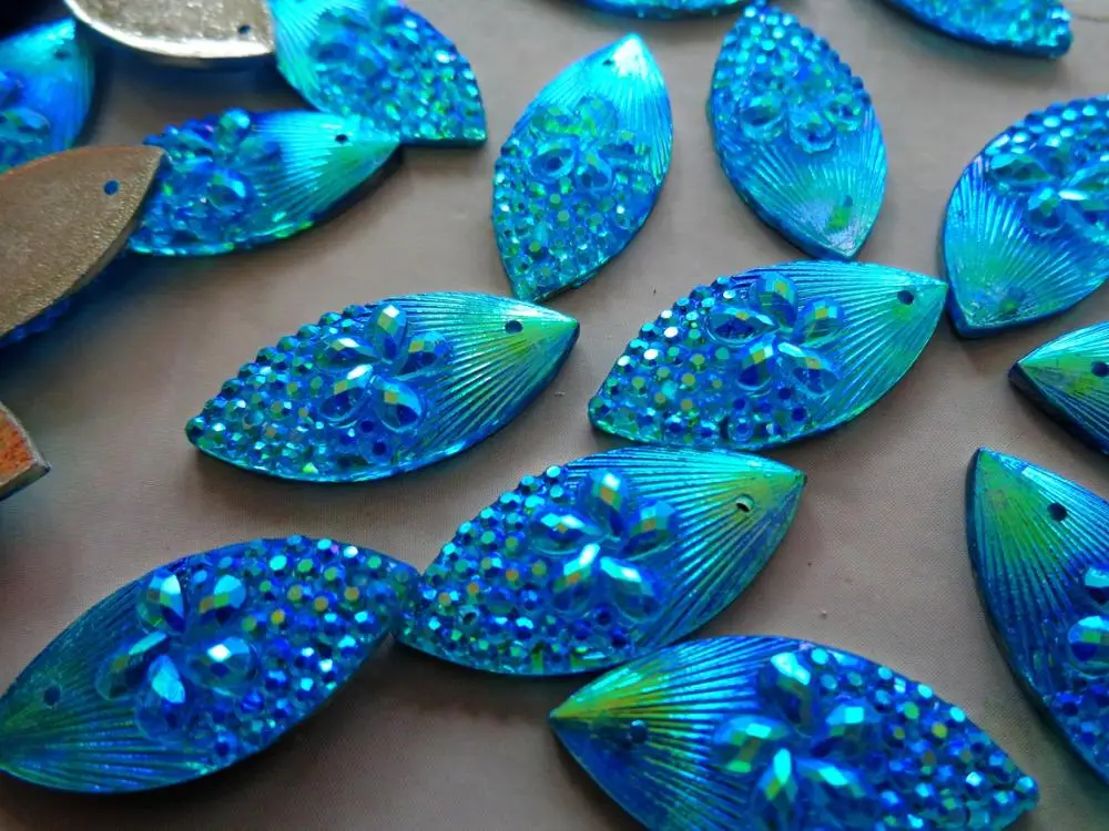 11*24mm Sew on Rhinestones Navette shape flatback crystal light blue AB colour beads resin gemstones for dress 60pcs/lot |