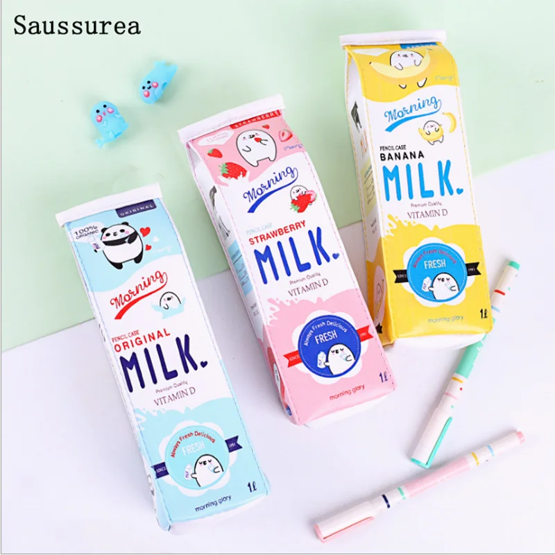 

Cute Korea Kawaii Pencil Case Pencil Case for Girls Boy Schoolboy Leather Milk Pen Box Pencilcase Stationery Bag School Supplies