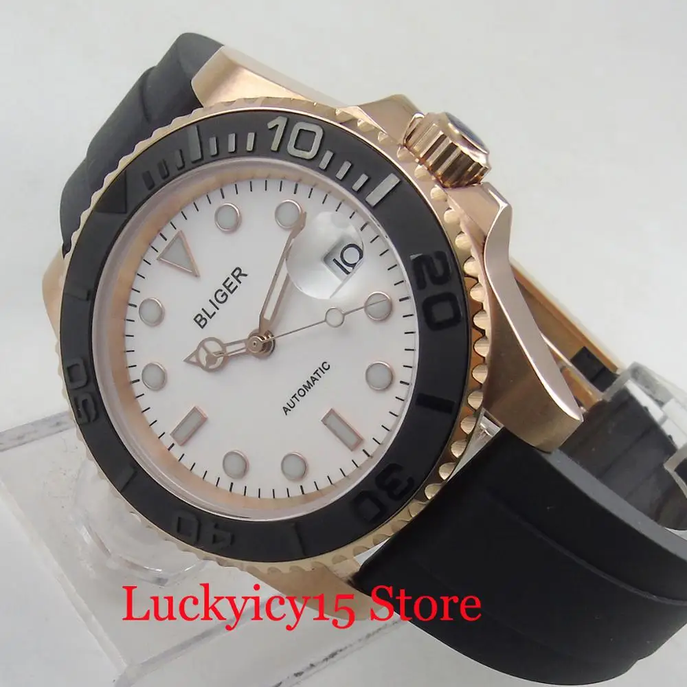 Популярные белые мужские часы автоматический механизм золотые корпус