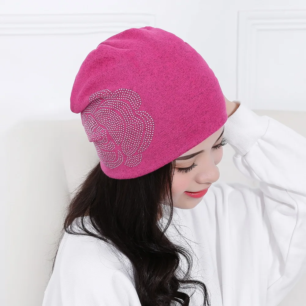 cheap promotion spring summer autumn winter women girl beauty beanies clear rhinestone star Pentacle luxury Skullies woman hats |