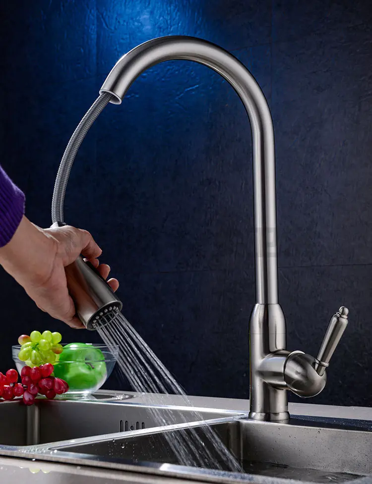 Новый дизайн высококачественный латунный вытяжной смеситель из матового никеля