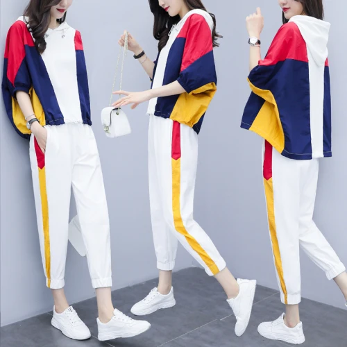 

O-neck Pullover 2 Piece Set Women Contrast Lace Up Two Piece Set Top And Pants Brief Casual Women Sets Clothes