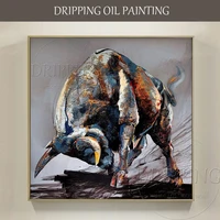 artist hand painted high quality strong bull oil painting on canvas modern cattle strong bull ready to fight oil painting