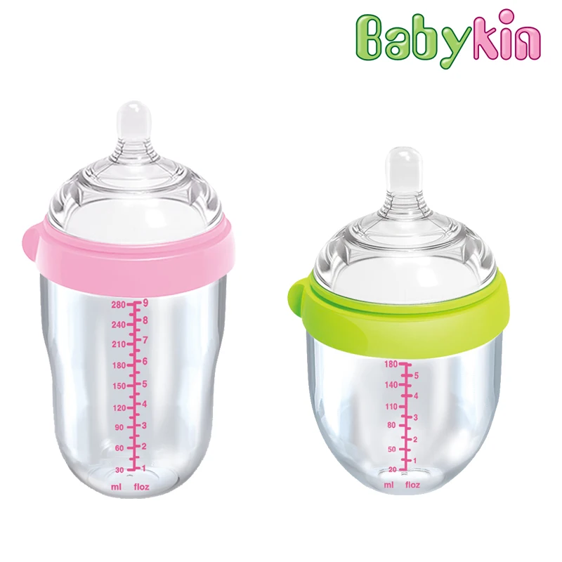 Babykin Tritan Breast Tactility Feeder 280ML(9fI oz) Big Mouth Silicone Baby Bottle with Handle Simulation of Nipple Design |