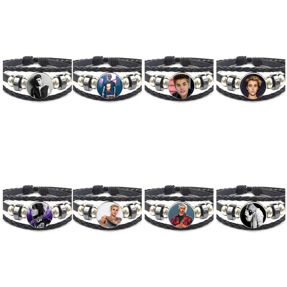 Ей глянцевые ювелирные изделия стеклянный черный кожаный браслет для женщин