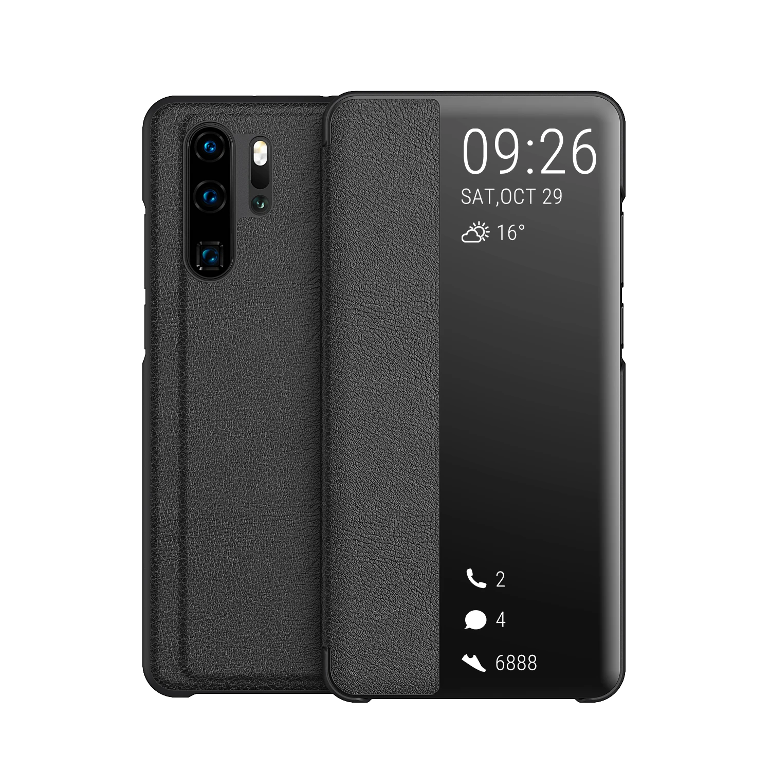 Huawei P30 Pro Чехол зеркало Smart View Услуга сна Кожаный чехол защиты флип чехол для huawei P30 Flip Full чехол для телефона - Цвет: black