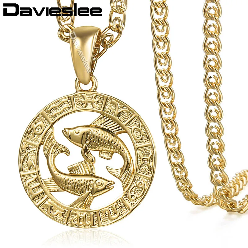 GP368 19.6inch Chain Davieslee женские с подвеской со знаком Рыб цепочки и ожерелья 585 розовое золото Знак зодиака созвездие кулон для женщин Jewelry LGP286 - Окраска металла: GP368 19.6inch Chain
