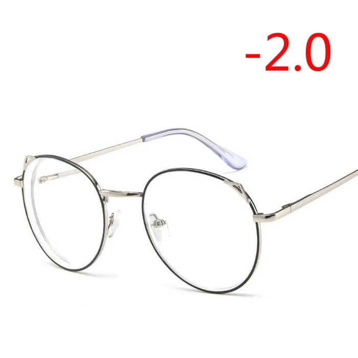 Myopia 200 Для женщин в ретро-стиле с украшением в виде кошачьих ушек готовой близорукость очки металлический каркас овальной формы с короткими зрения глаз-1,0-1,5-2,0-2,5-3,0-3,5-4,0 - Цвет оправы: Myopia 200