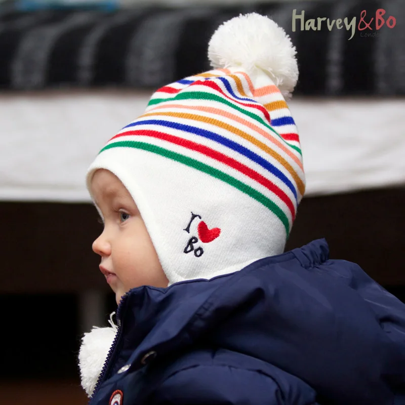 Новая детская шапка в цветную полоску для маленьких мальчиков и девочек зимние