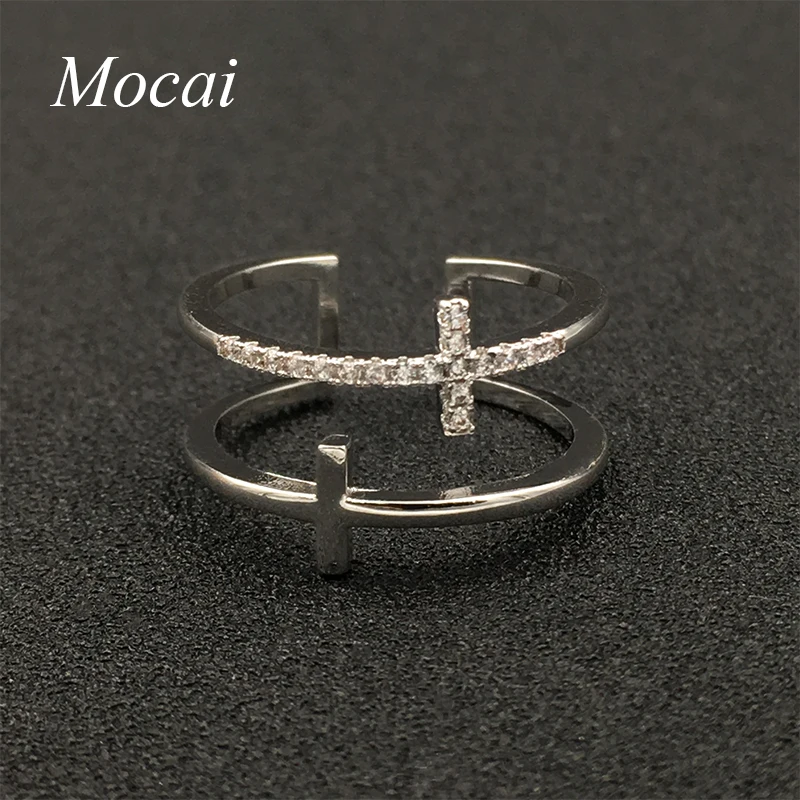 Mochai Adjustable Simple CZ Cross Ring Holder Mocai Brand Design Vintage Female Friendship Lord of Rings Silver Jewelry ZK30 | Украшения и