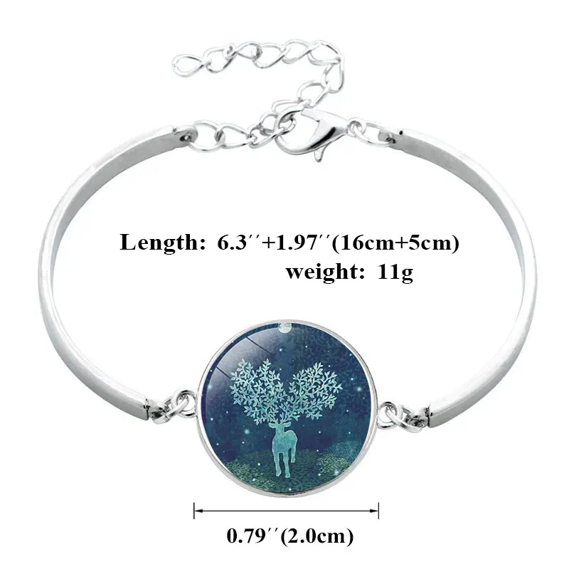 New Arrive Elk Forest Pattern Glass Cabochon Bracelet Christmas Deer Silver Color Adjustable Bangle Women Men Kids Gift Jewelry | Украшения